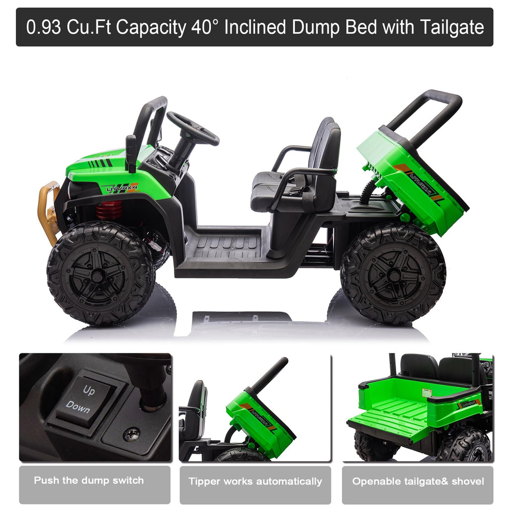 Green 2 Seater 24V Ride On Dump Truck U678