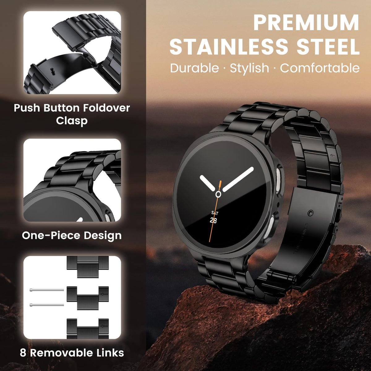 Stainless Steel Band and Case for Samsung Galaxy Watch 8 9 44mm 40mm N500