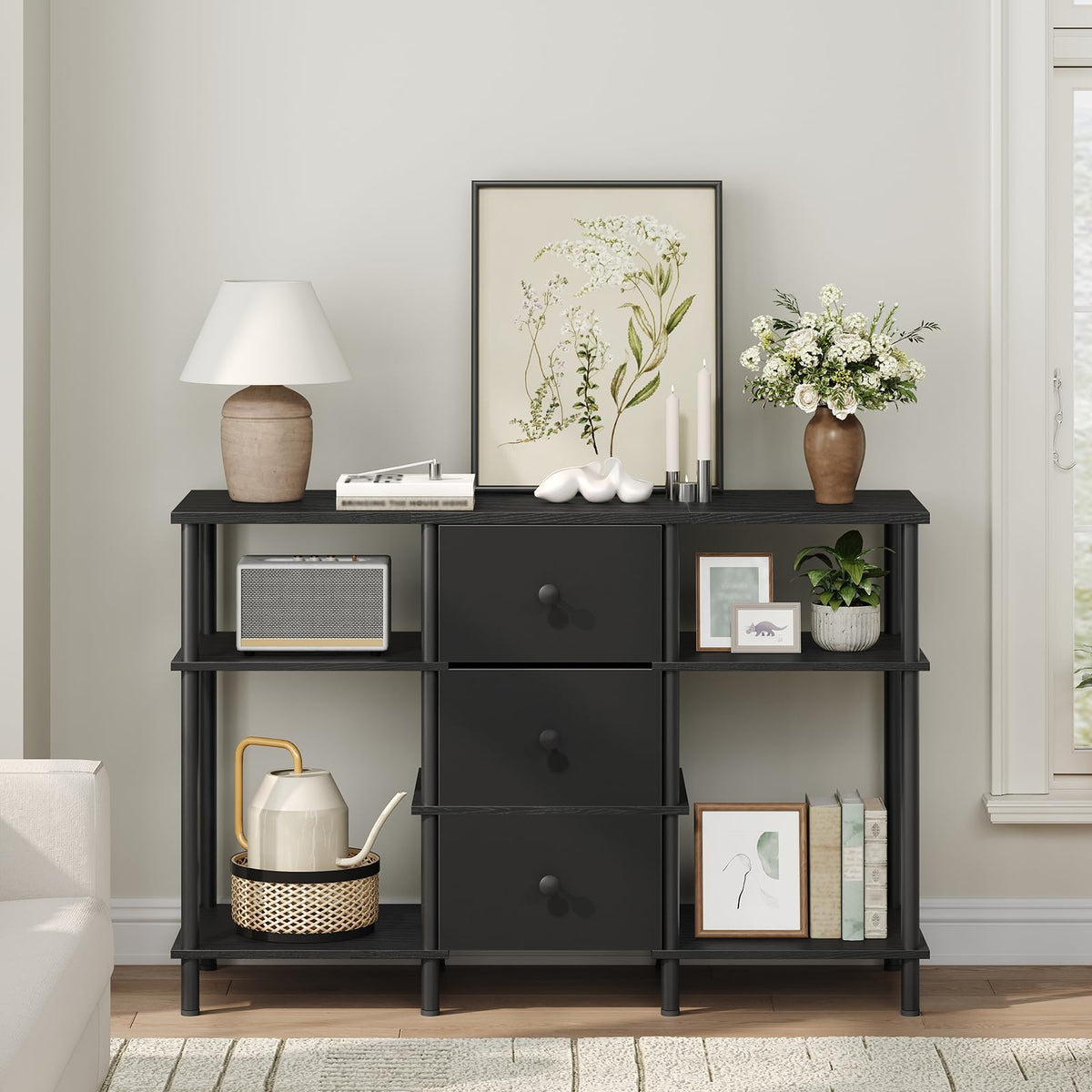 Black 3 Fabric Drawer TV Stand J480