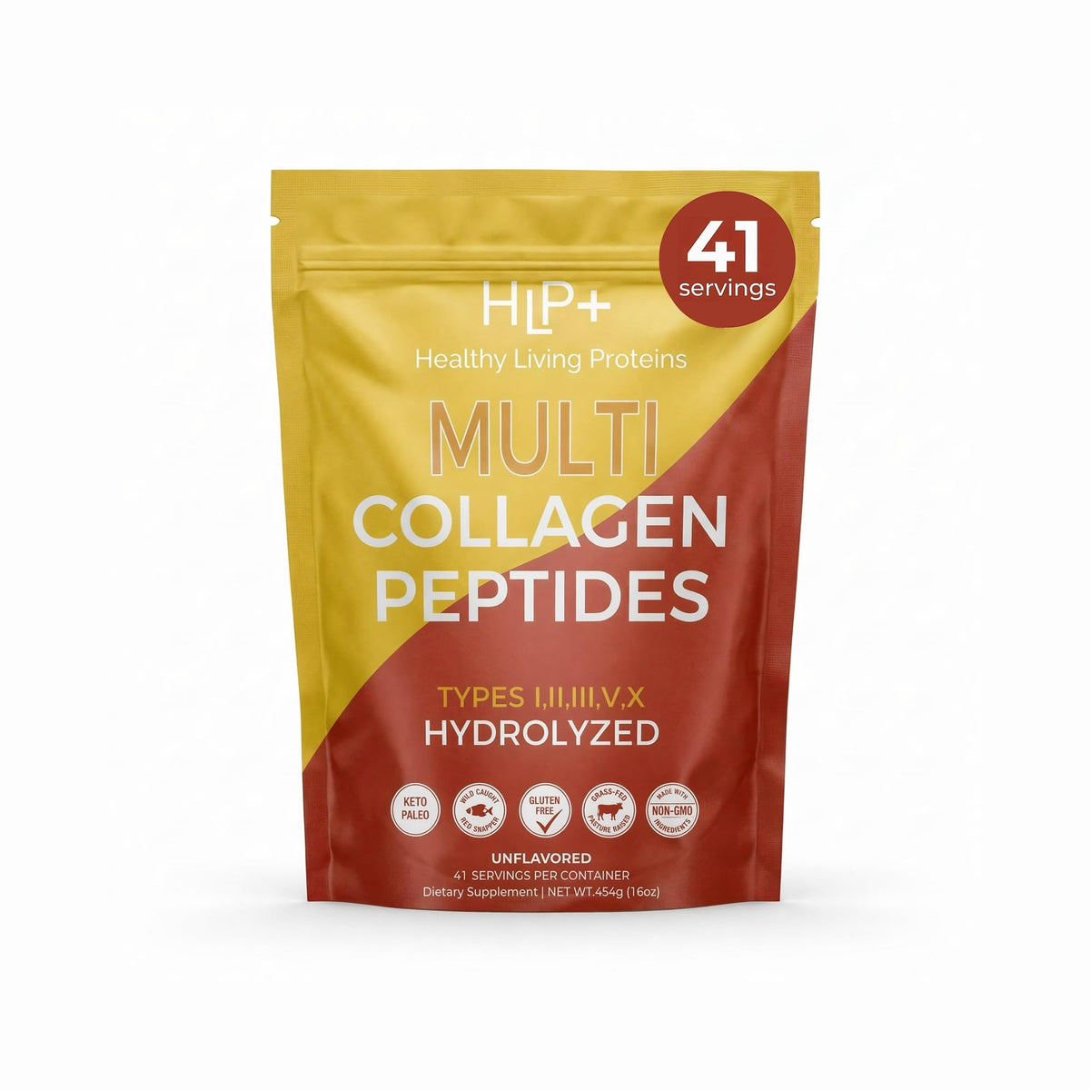 Multi Hydrolyzed Collagen Peptides Type I, II, III, V, & X Grass Fed Bovine Wild Caught Marine Free Range Chicken Gluten Free Unflavored 1 Pound R267200