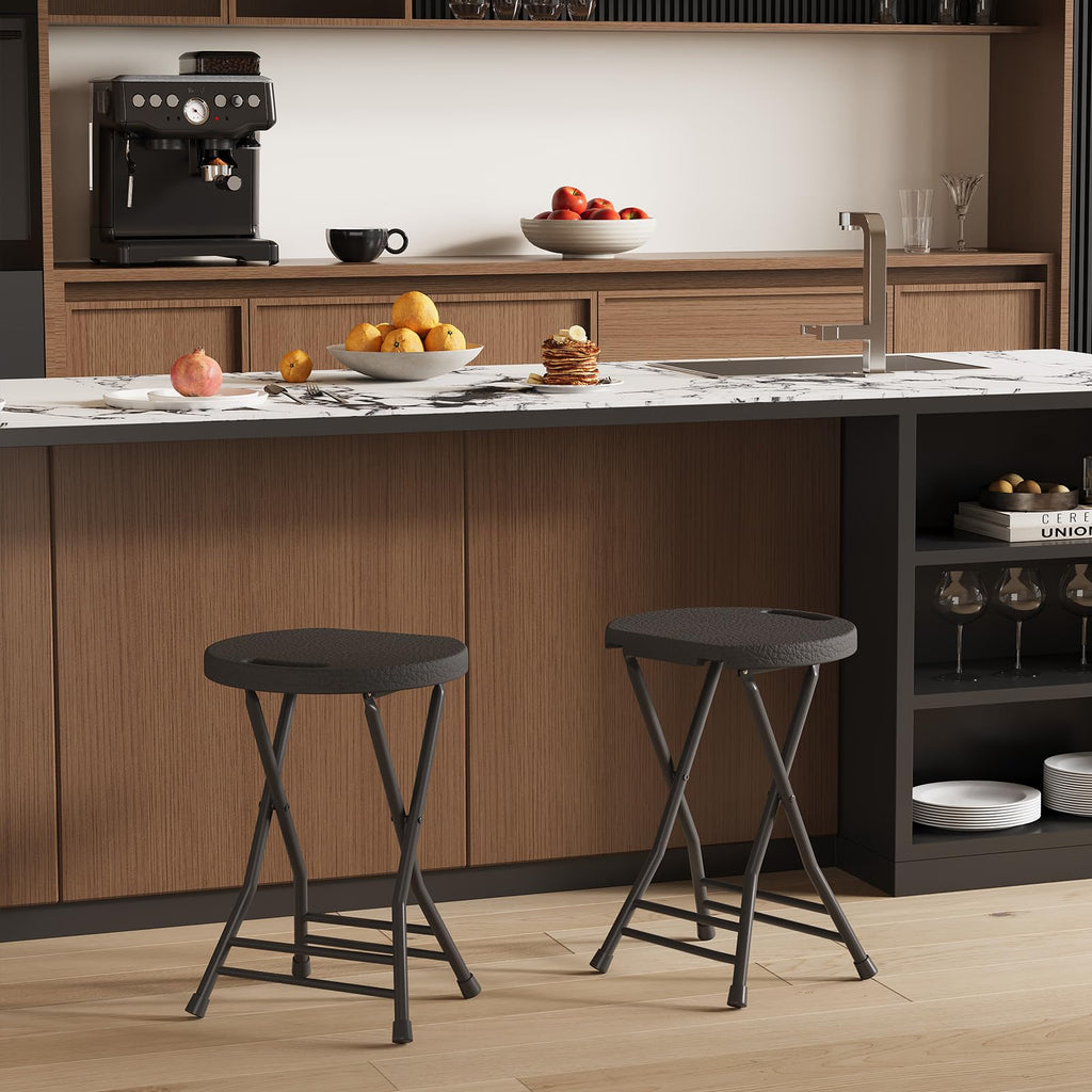 Folding Stool, Backless 18-Inch, Portable with Handle, Anti-Slip Feet, 600Lbs Capacity, Black E392