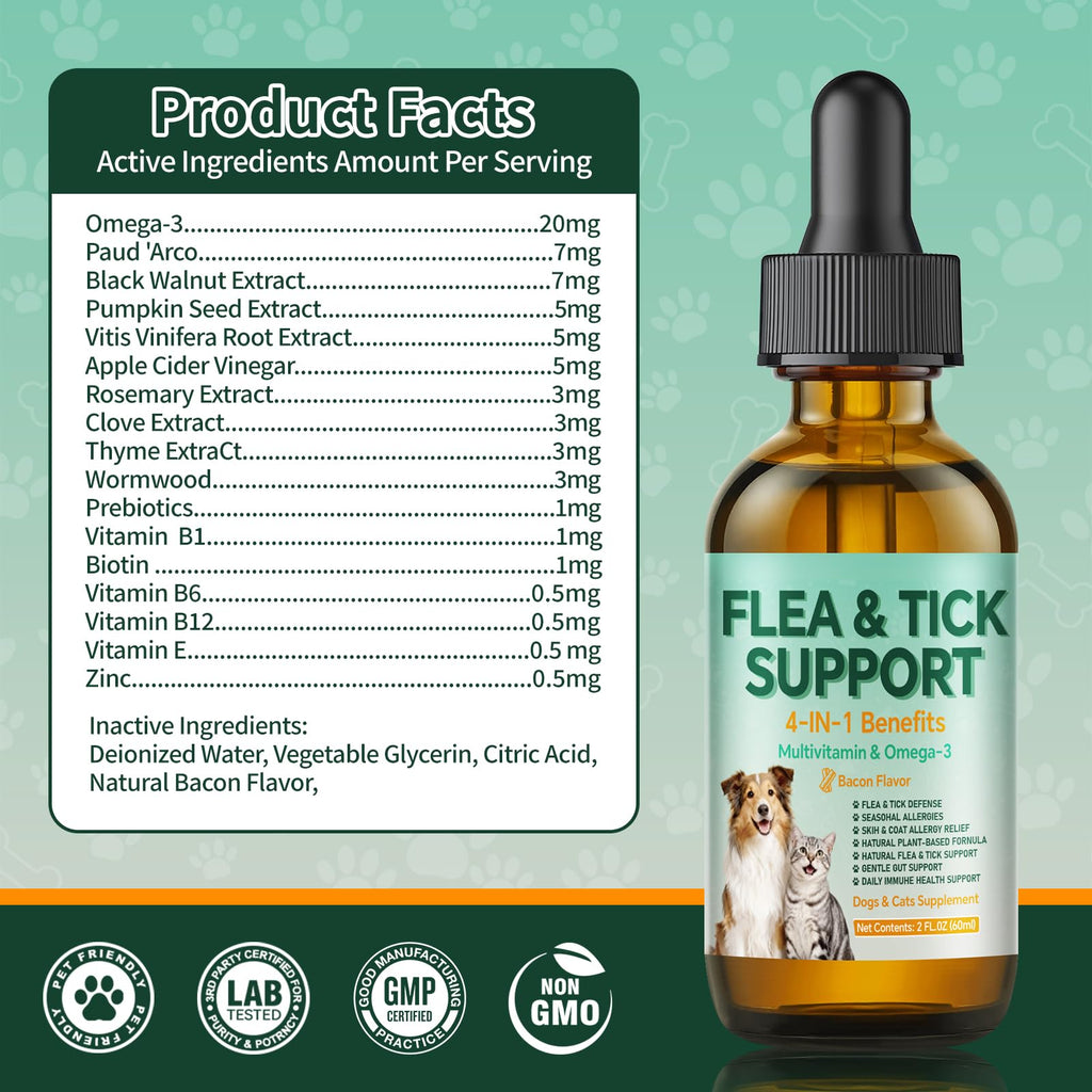 Flea and Tick Drops Supplement with Multivitamins & Omega-3 60ml P33692
