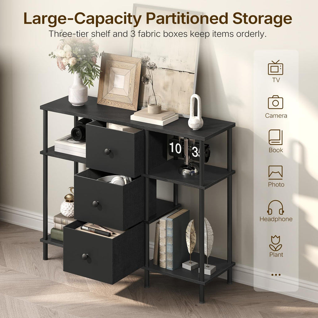 Black 3 Fabric Drawer TV Stand J480