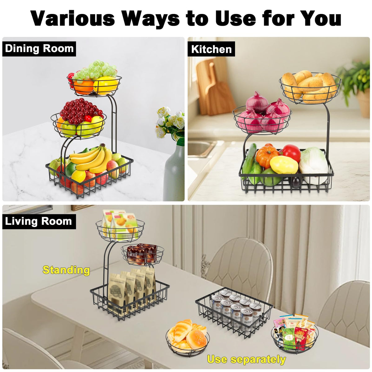 3 Tier Metal Fruit Vegetable Basket K687404