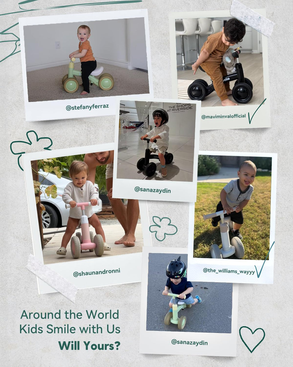 Green Adjustable 4 Wheels Baby Balance Bike V807405