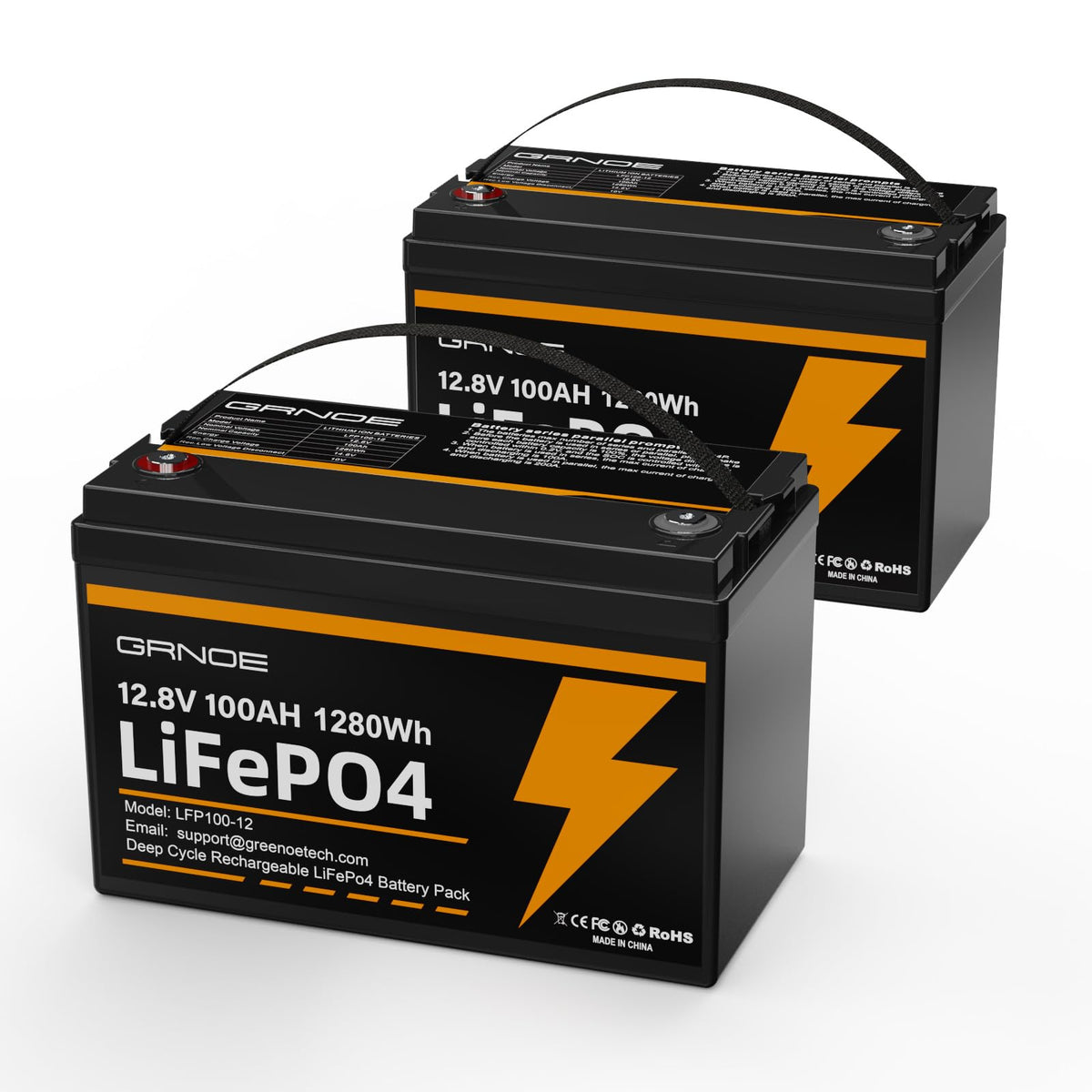 12V 100Ah LiFePO4 Lithium Battery 2-Pack with 100A BMS S6316
