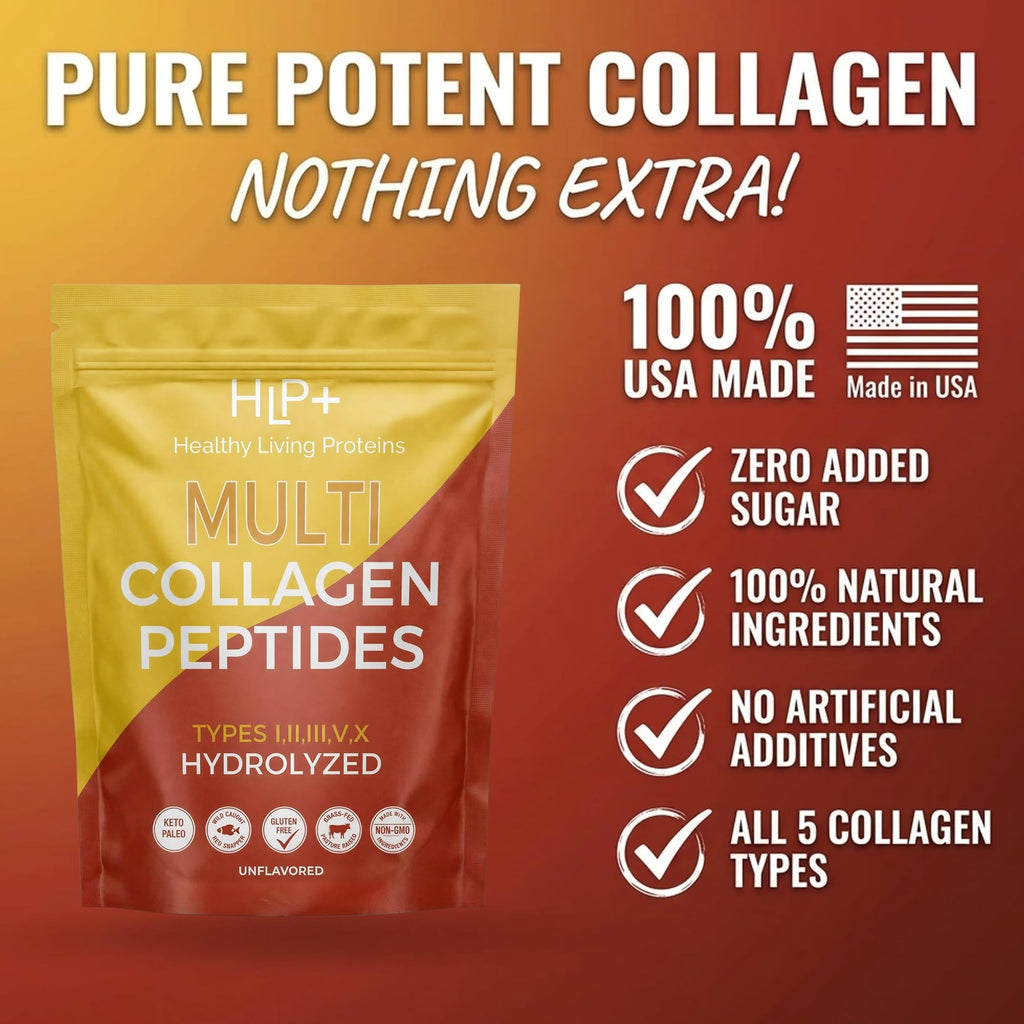 Multi Hydrolyzed Collagen Peptides Type I, II, III, V, & X Grass Fed Bovine Wild Caught Marine Free Range Chicken Gluten Free Unflavored 1 Pound R267200