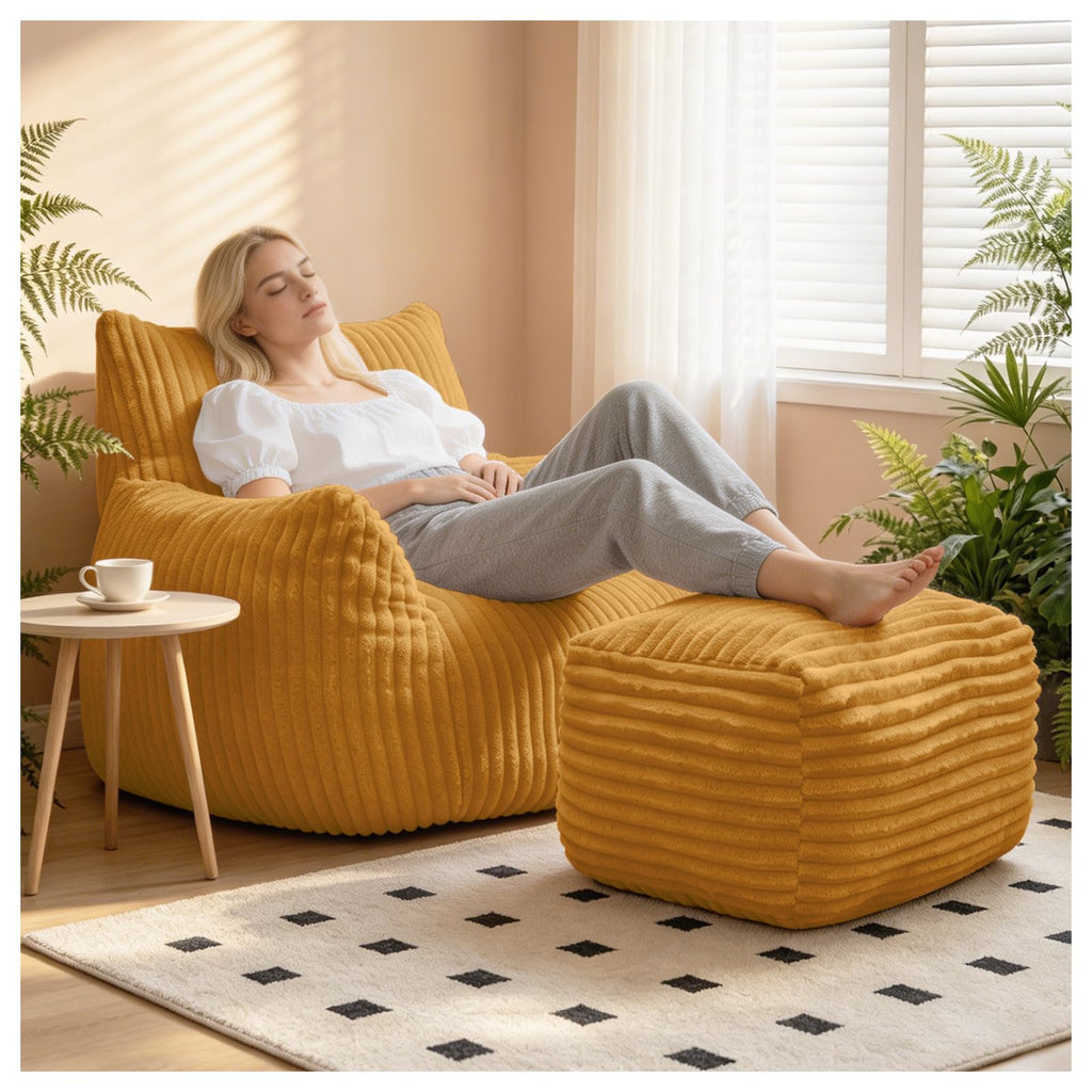 Large Yellow Bean Bag Chair with Footrest Q608962