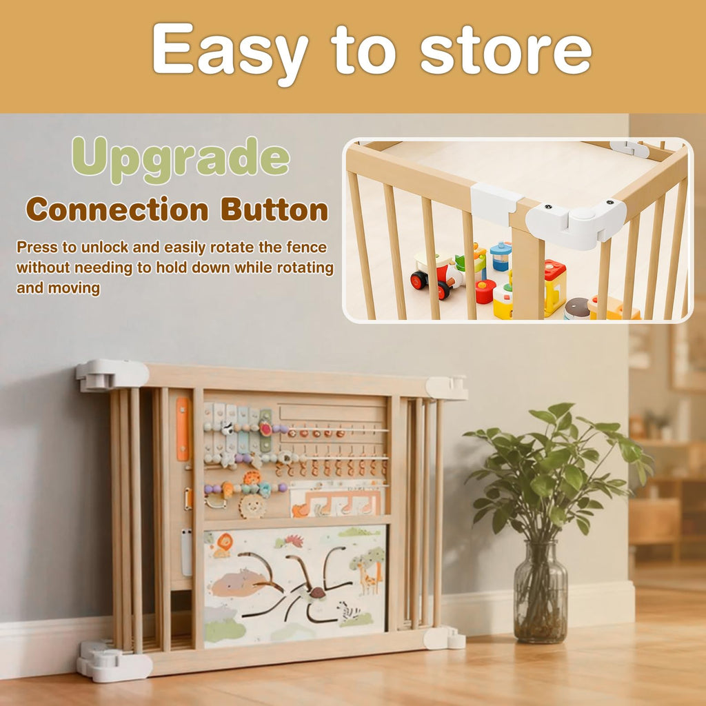 Foldable Wooden Baby Playpen with Toy Set N471