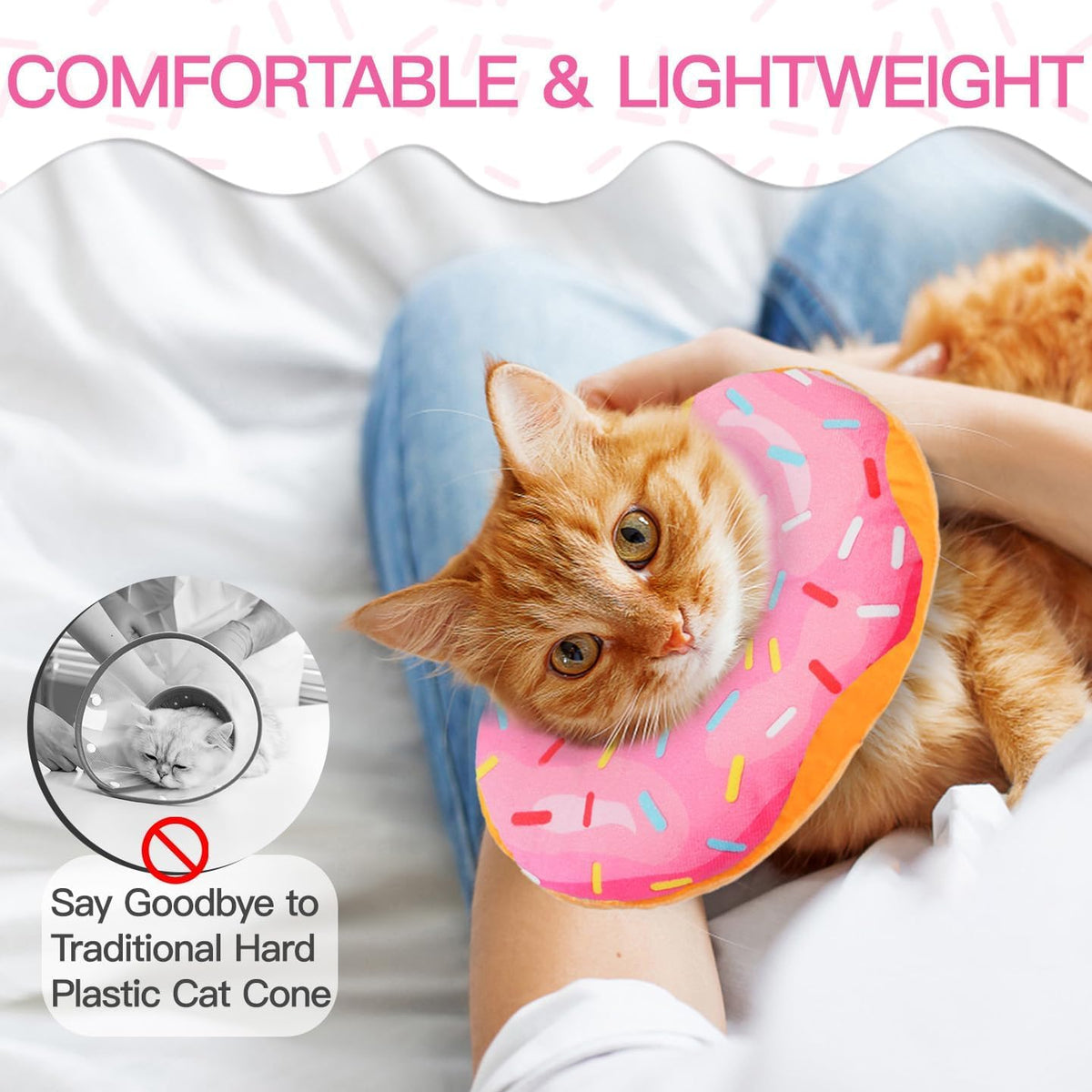 Soft Adjustable Cat Recovery Cone Collar Pink Small V15859