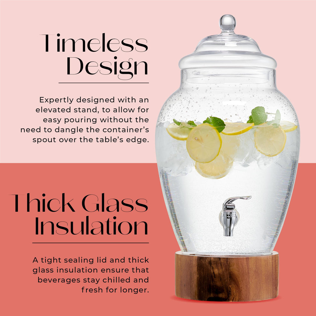 Glass Beverage Dispenser with Wood Base, 3 Gallon G410