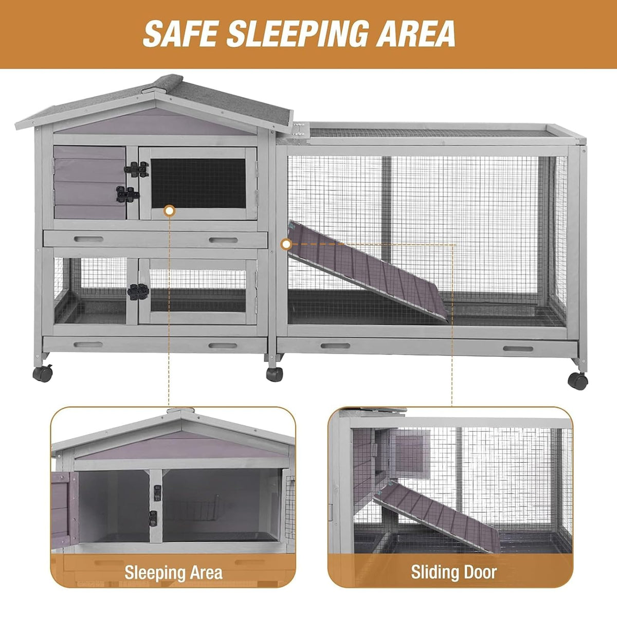 Indoor and Outdoor Rabbit Hutch with Casters Waterproof Roof A923
