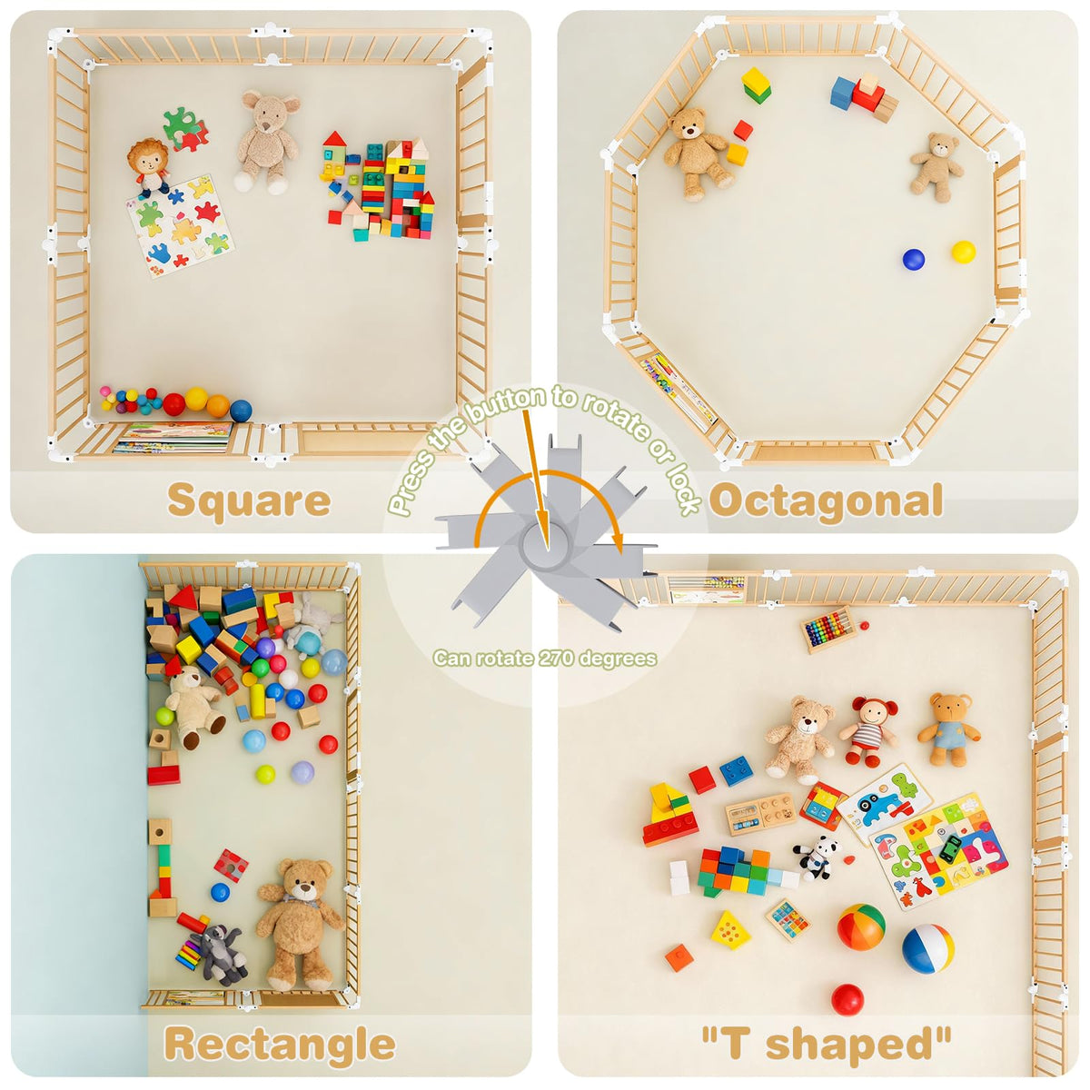 Foldable Wooden Baby Playpen with Toy Set N471