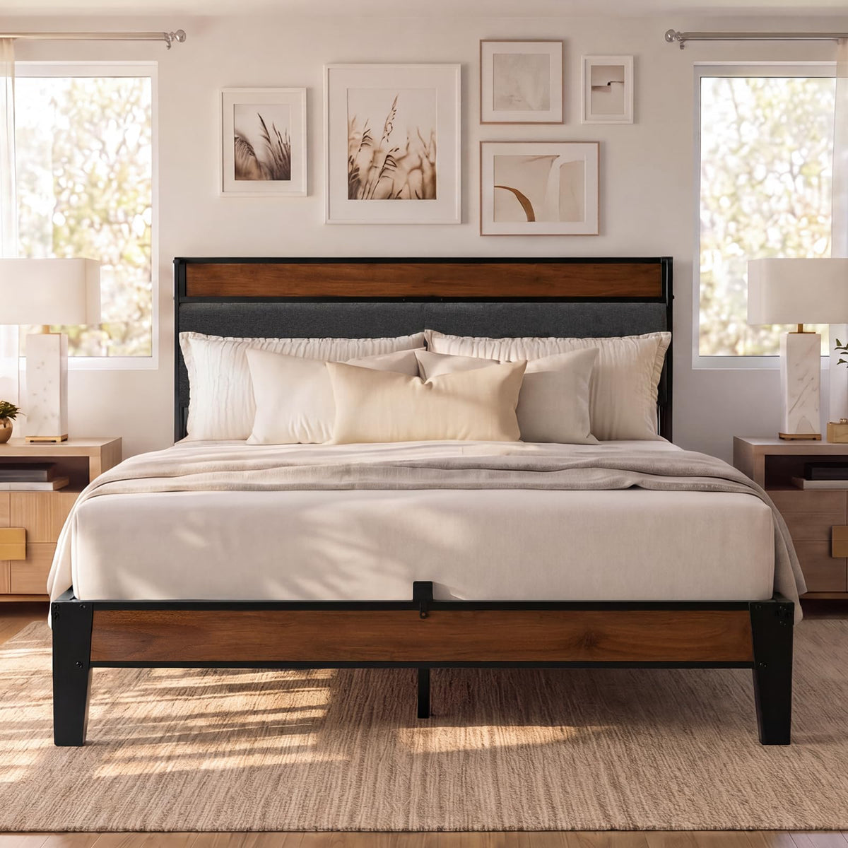 Queen Size Bed Frame with Storage Headboard T952726