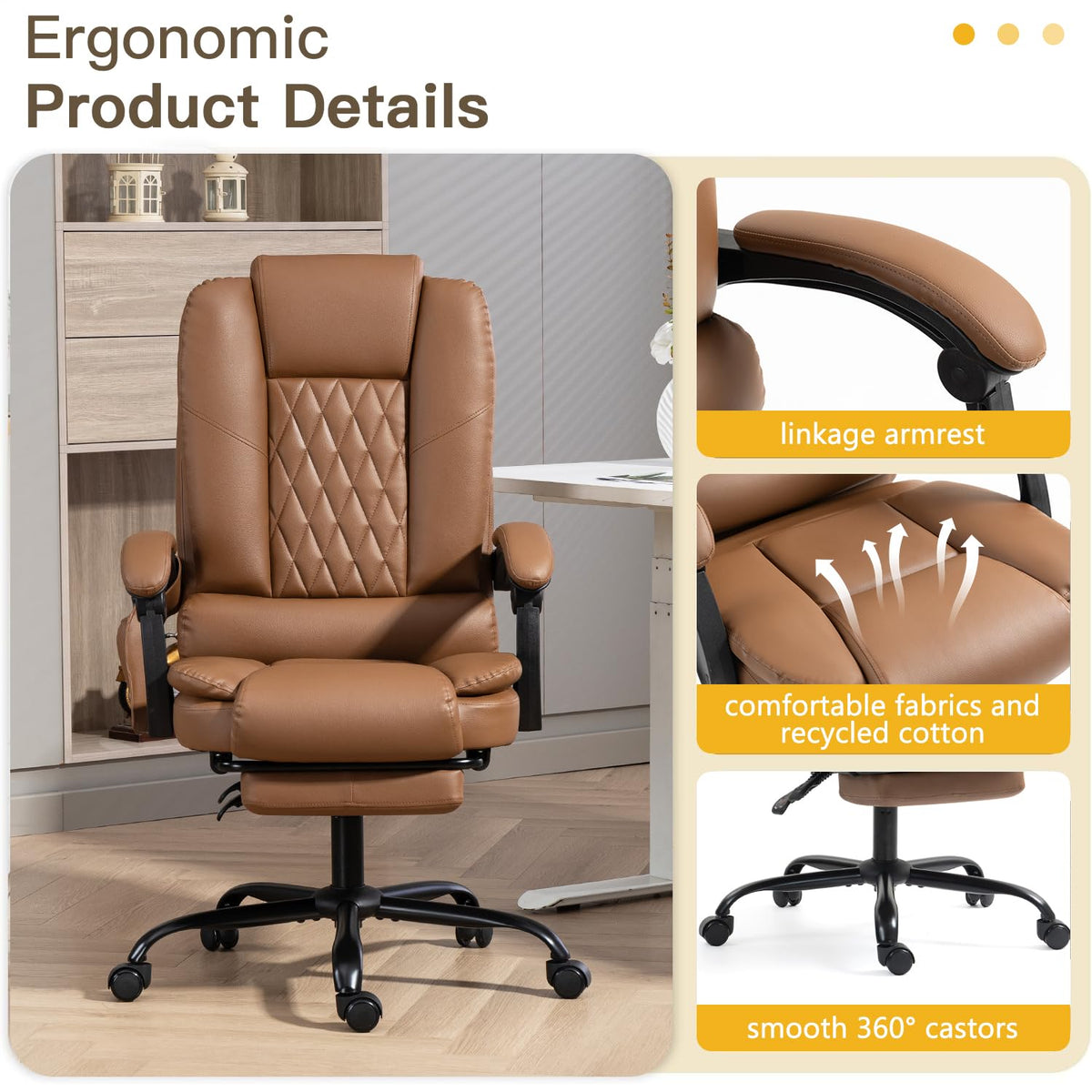 Brown Heated Massage Office Chair with Lumbar Support R3206