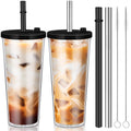 2 Pack 24 oz Clear Plastic Insulated Tumblers with Lids and Straws G7847
