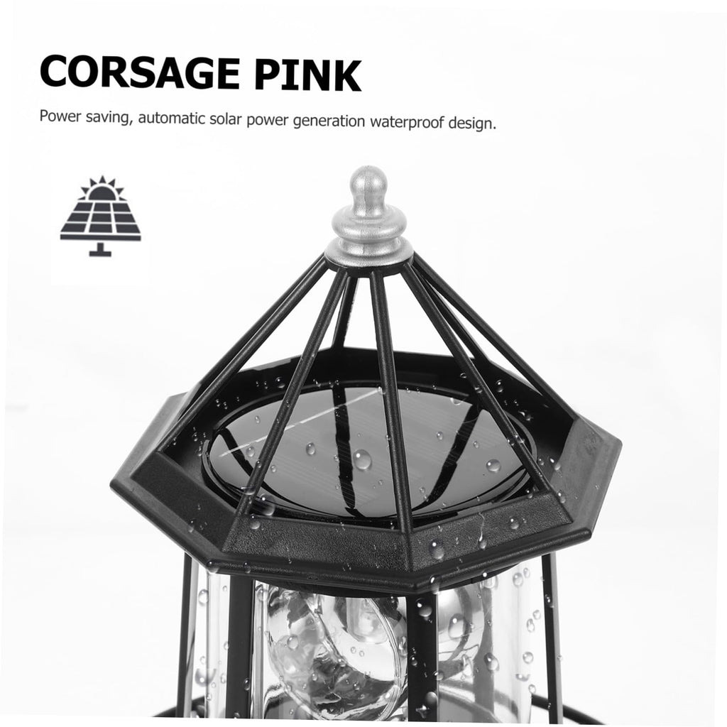 Black Solar Powered Rotating Lighthouse X509946