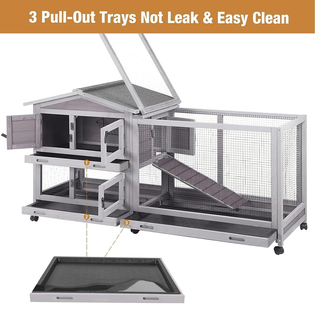 Indoor and Outdoor Rabbit Hutch with Casters Waterproof Roof A923