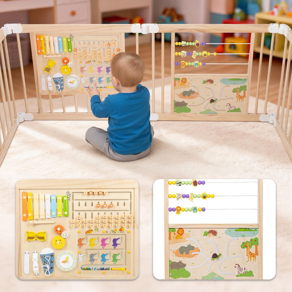 Foldable Wooden Baby Playpen with Toy Set N471