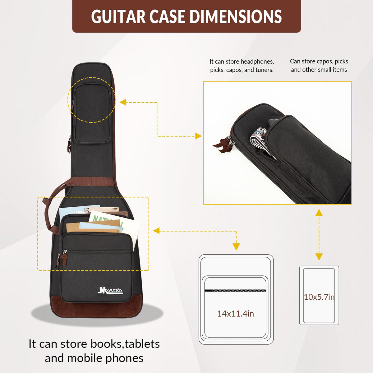 Black Electric Guitar Bag with Neck Strap and 4 Pockets A85751