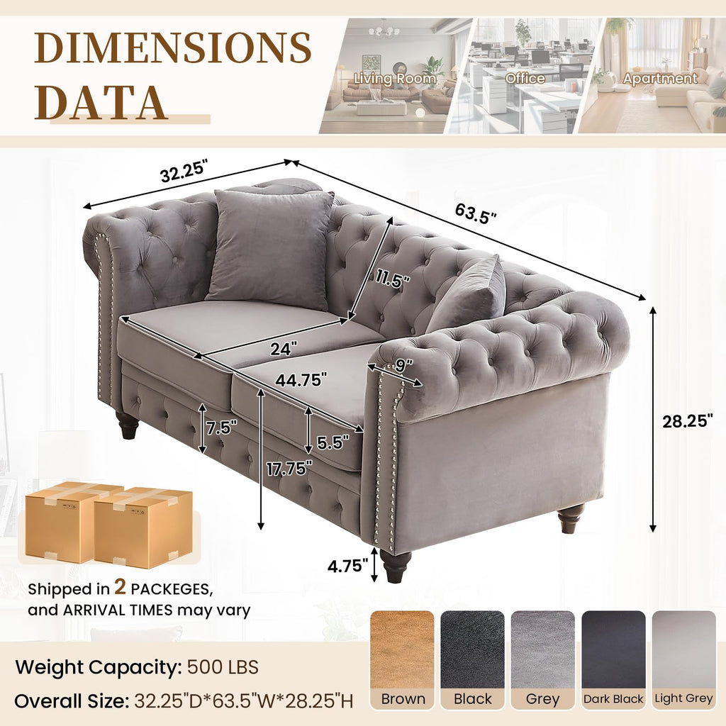 Light Grey Velvet Button Tufted Loveseat Sofa W85782