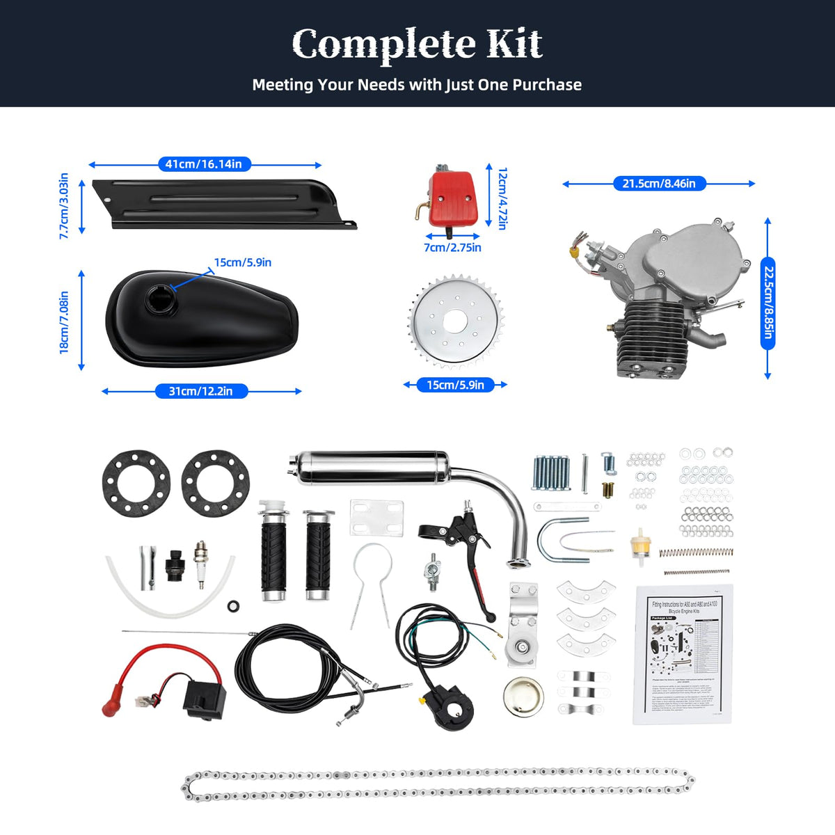 100CC 2-Stroke Gas Bike Engine Kit Air-Cooled Single Cylinder X473