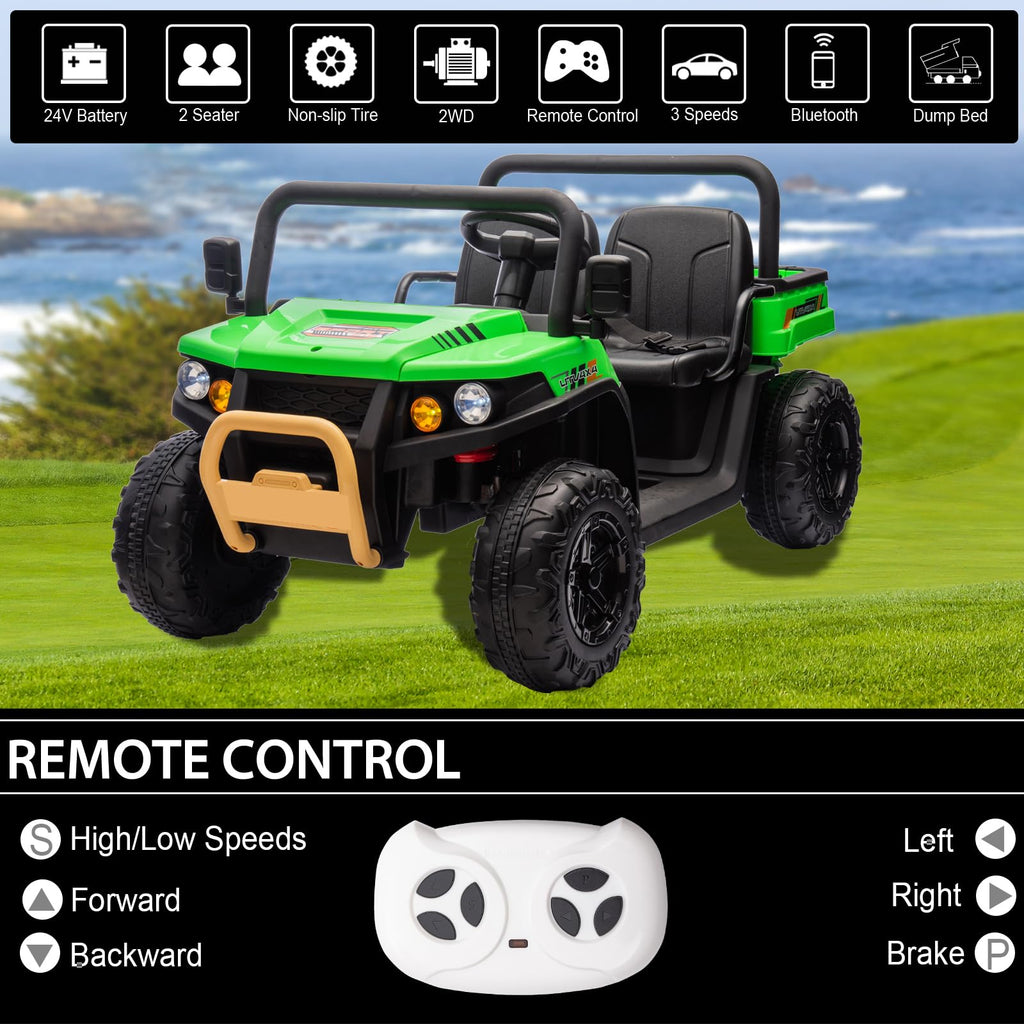 Green 2 Seater 24V Ride On Dump Truck U678