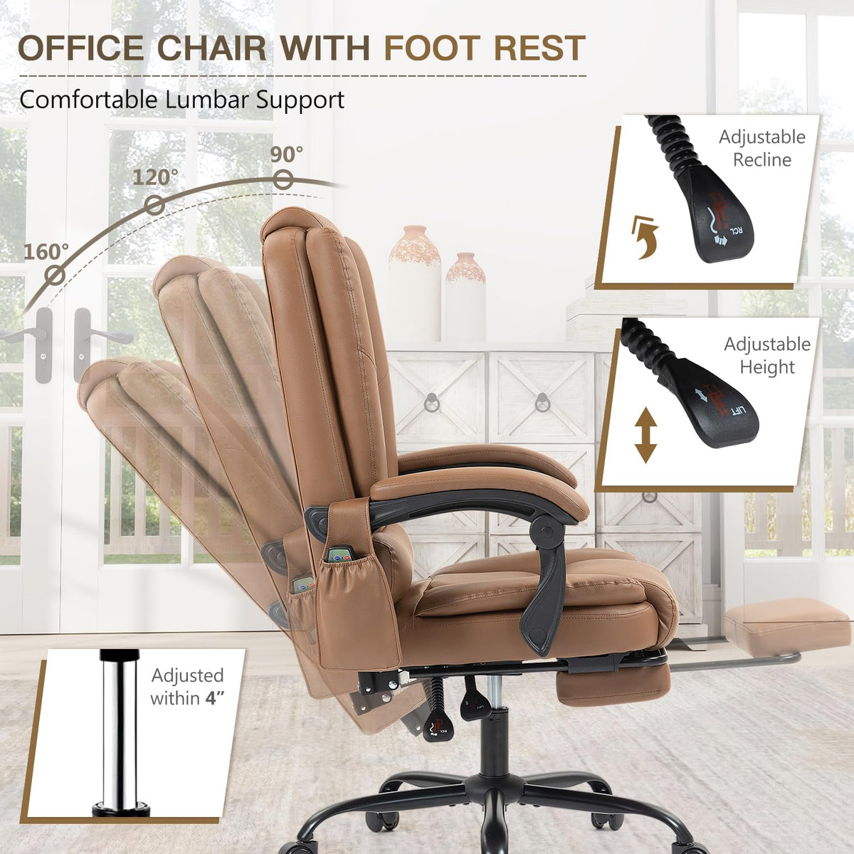 Brown Heated Massage Office Chair with Lumbar Support R3206