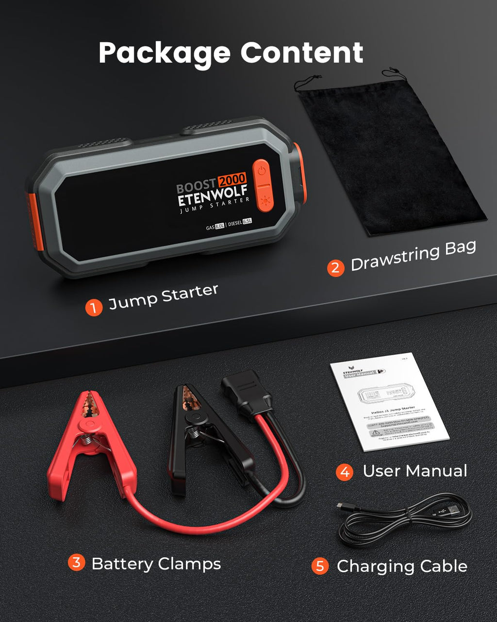 2000A Peak 12V Portable Car Battery Jump Starter P775498