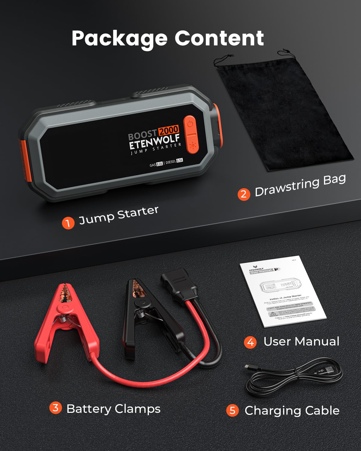 2000A Peak 12V Portable Car Battery Jump Starter P775498
