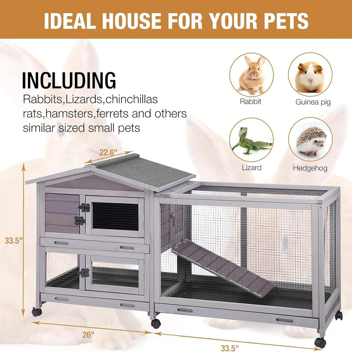Indoor and Outdoor Rabbit Hutch with Casters Waterproof Roof A923
