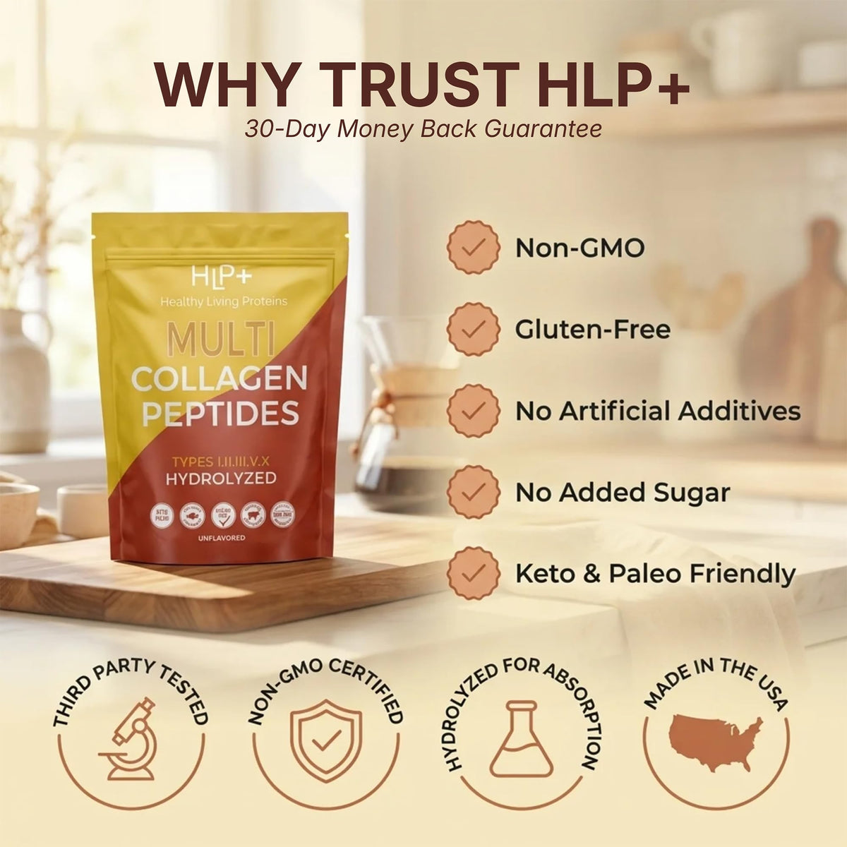 Multi Hydrolyzed Collagen Peptides Type I, II, III, V, & X Grass Fed Bovine Wild Caught Marine Free Range Chicken Gluten Free Unflavored 1 Pound R267200