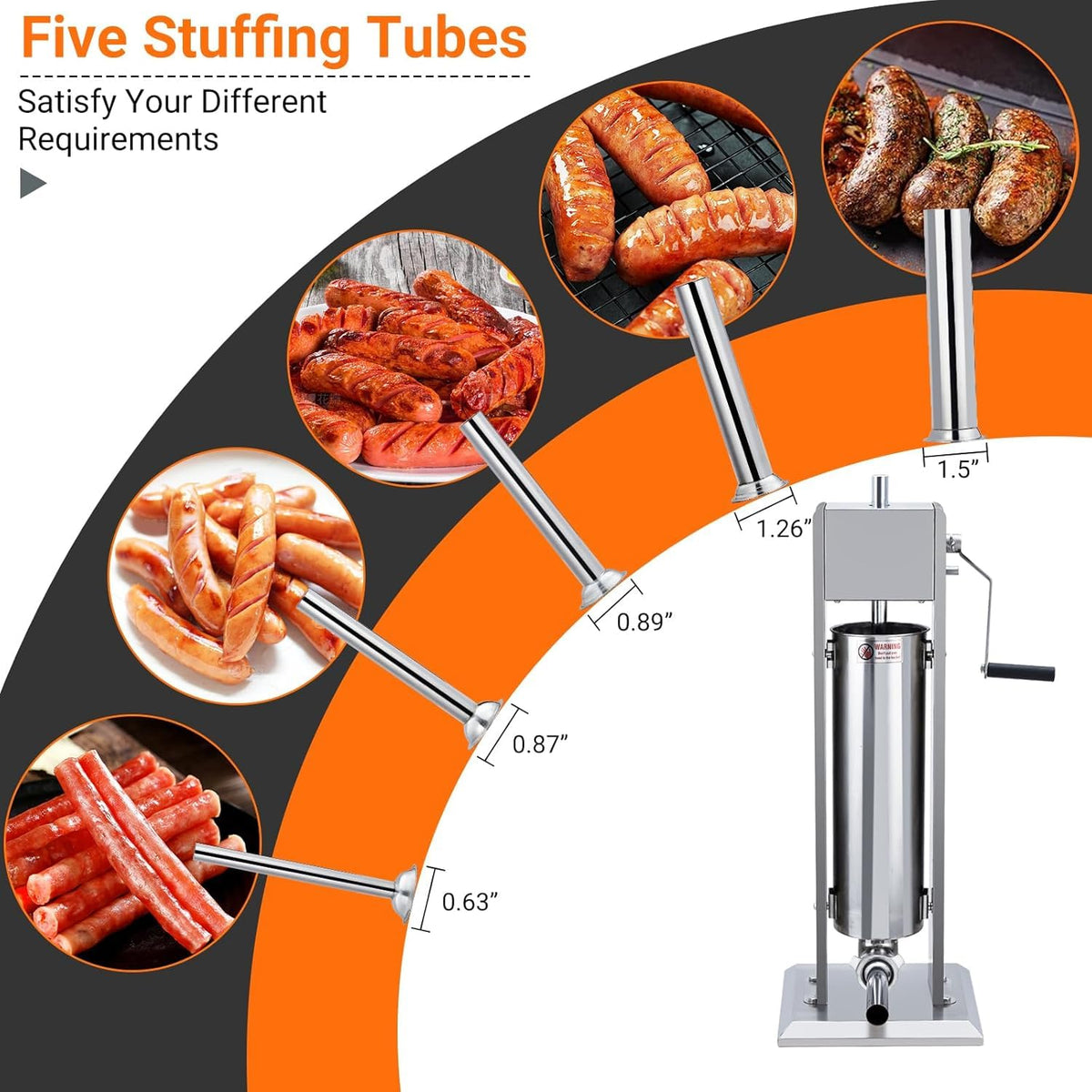 Two Speed Stainless Steel Vertical 15LBS Sausage Stuffer with 5 Stuffing Tubes H14174