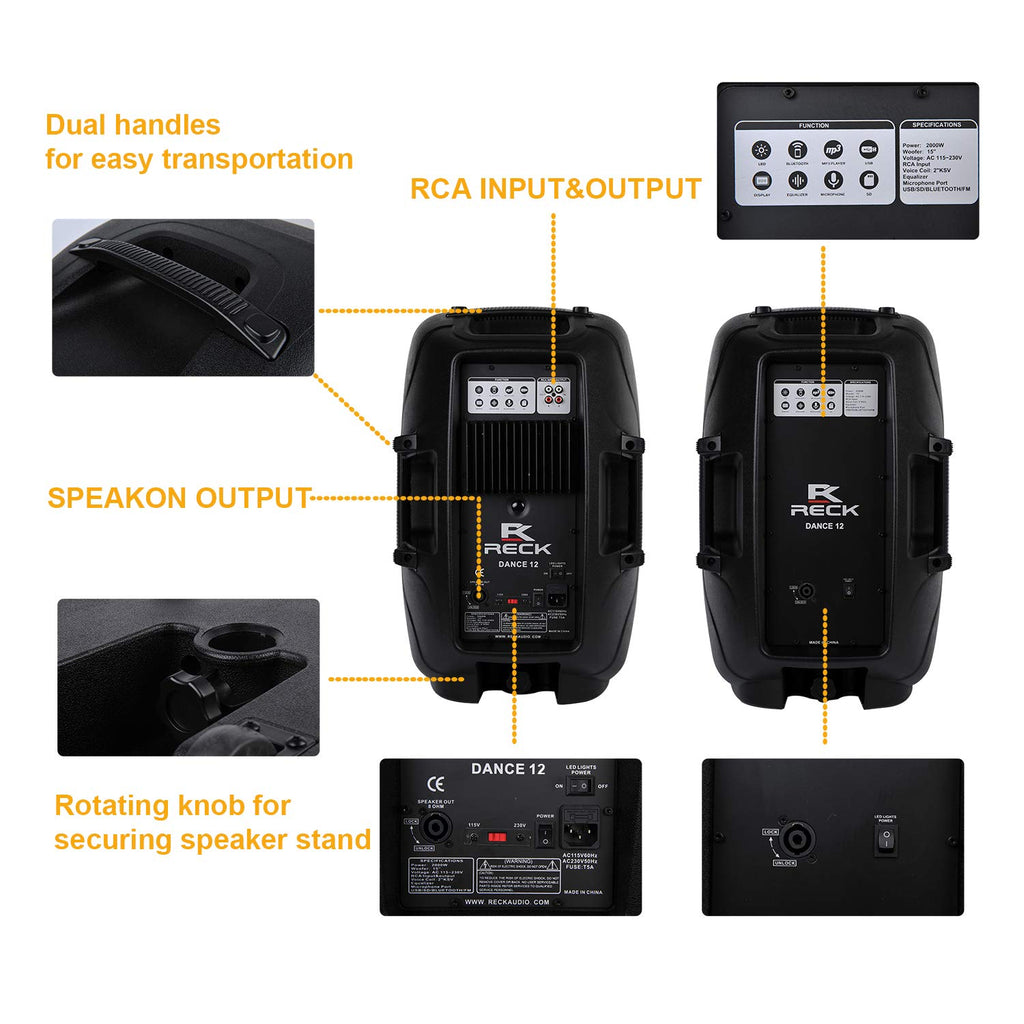 Portable 12-Inch 1000 Watts 2-Way Powered PA Speaker System Set P289