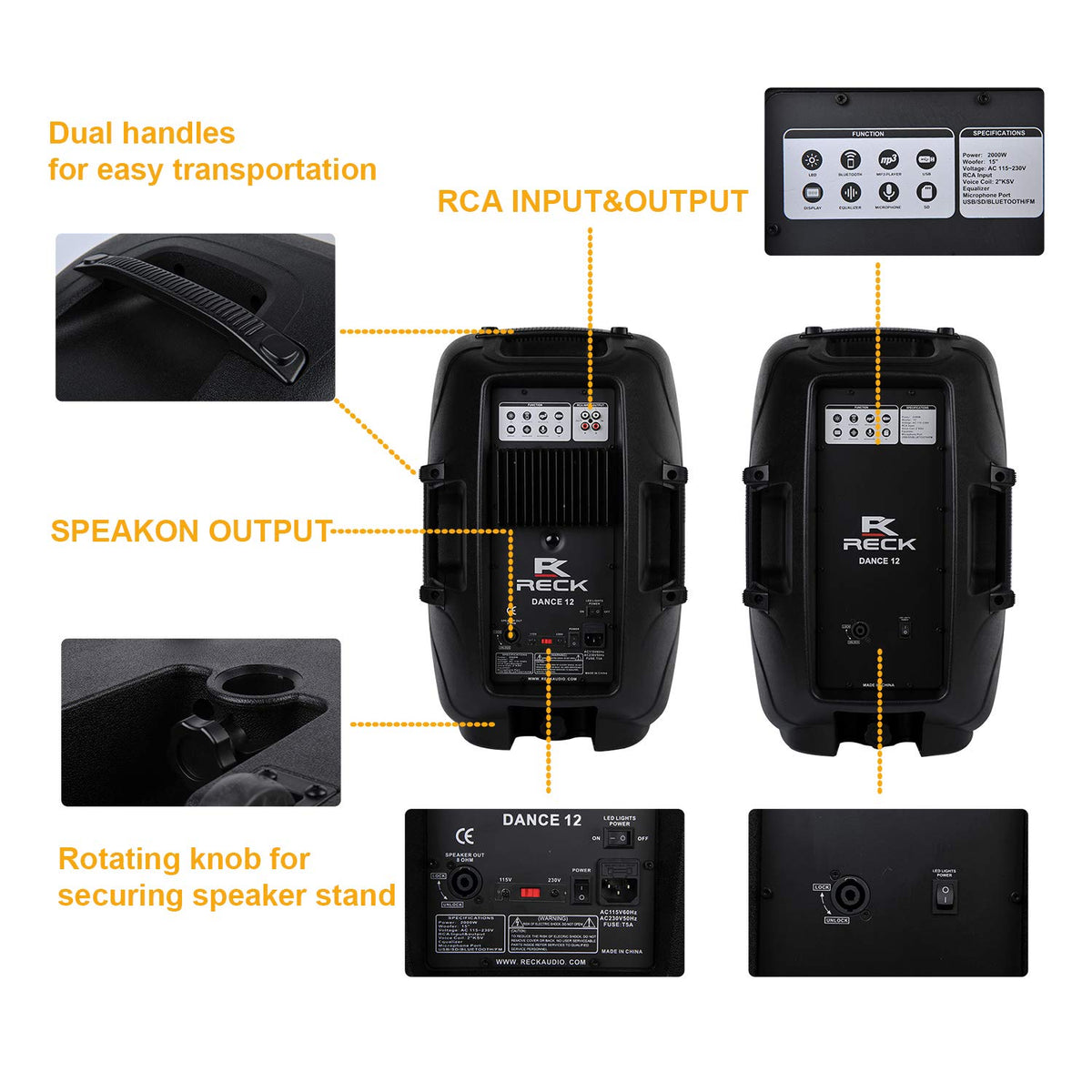 Portable 12-Inch 1000 Watts 2-Way Powered PA Speaker System Set P289