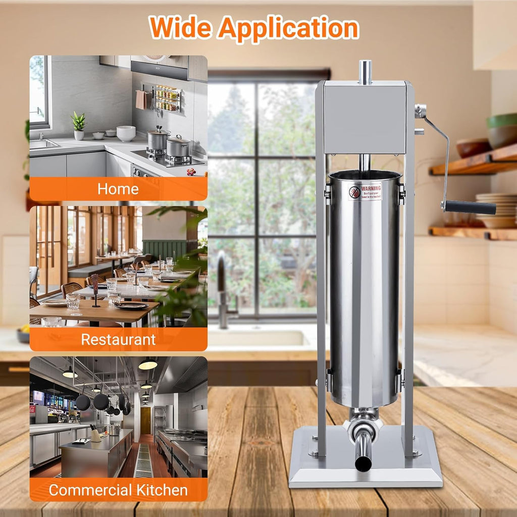 Two Speed Stainless Steel Vertical 15LBS Sausage Stuffer with 5 Stuffing Tubes H14174
