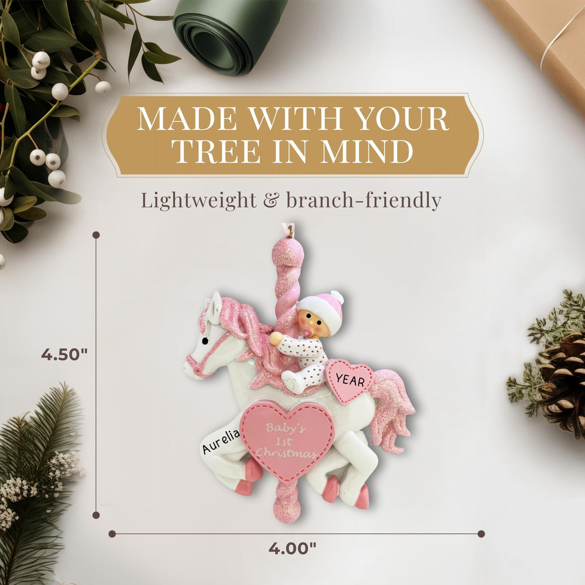 Baby's First Christmas Ornament 2026 Pink Carousel M602387