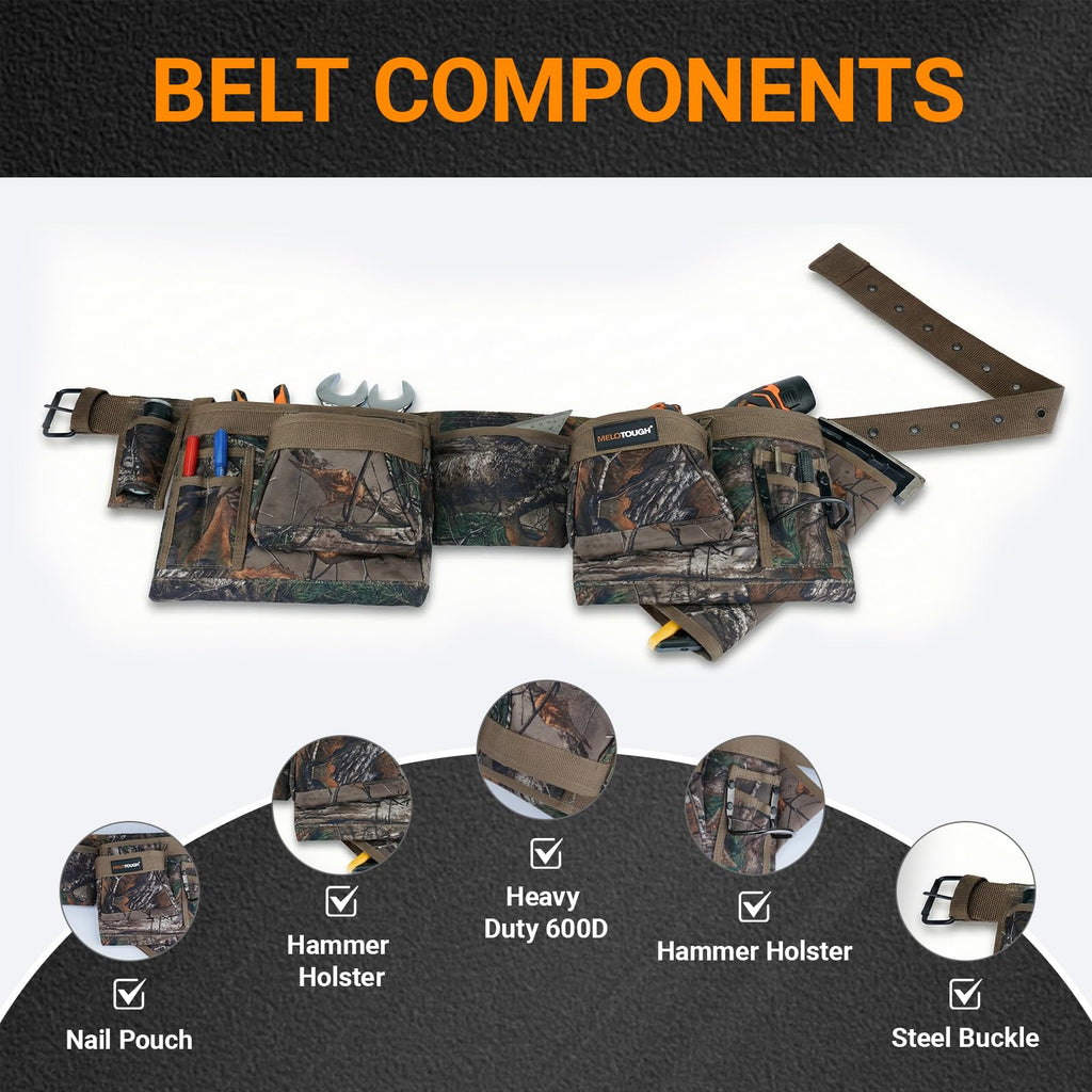 Camo Heavy Duty Adjustable Tool Belt with Pouches C6720