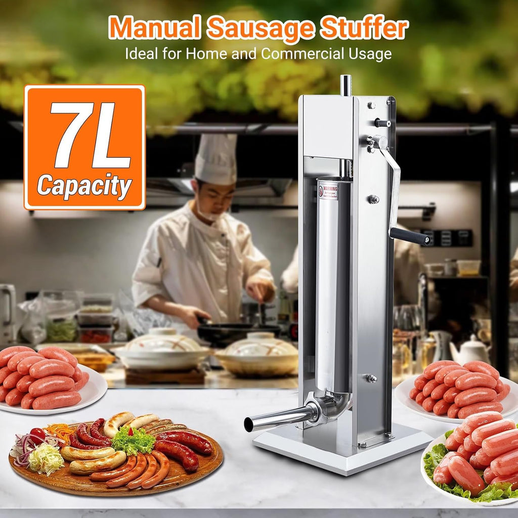 Two Speed Stainless Steel Vertical 15LBS Sausage Stuffer with 5 Stuffing Tubes H14174