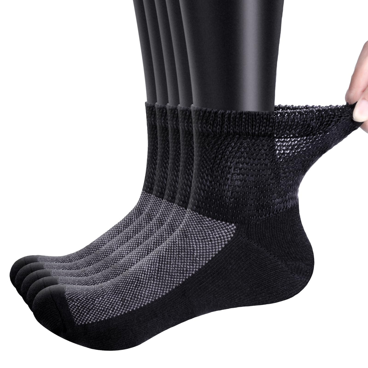 Bamboo Viscose Diabetic Socks, Black, Size 10-13, 5 Pairs G840