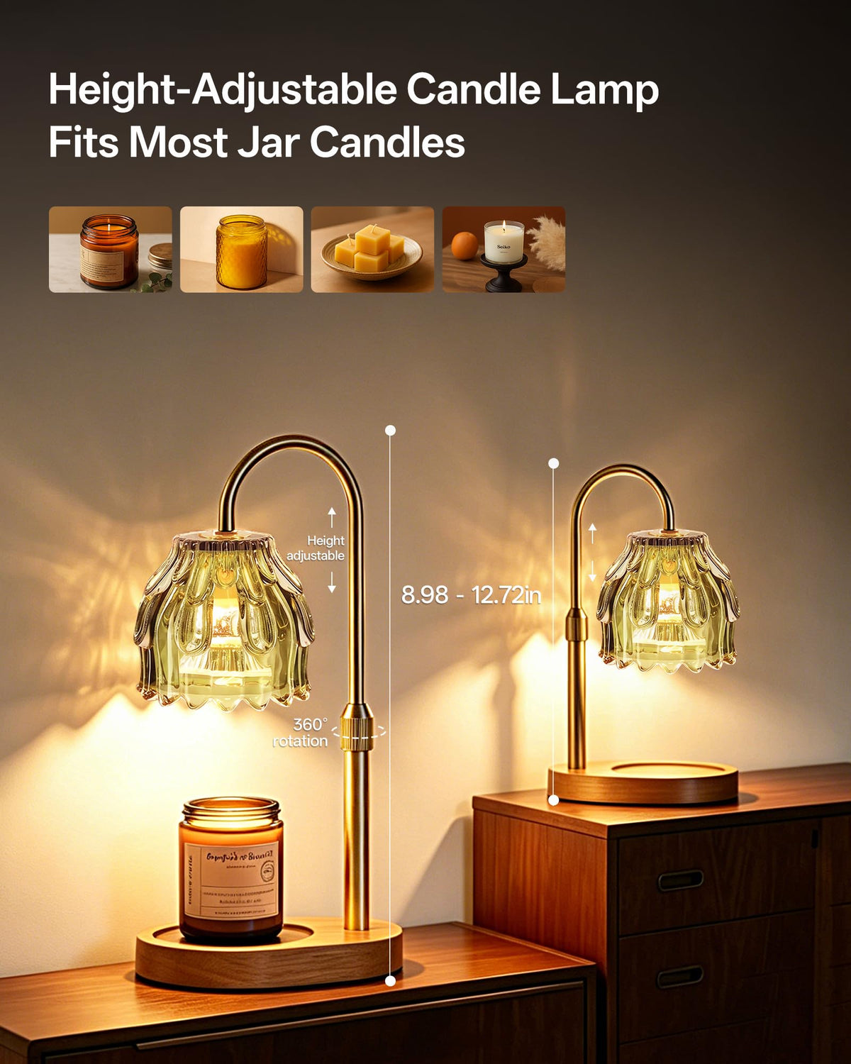 Adjustable Height Green Candle Warmer Lamp S24171