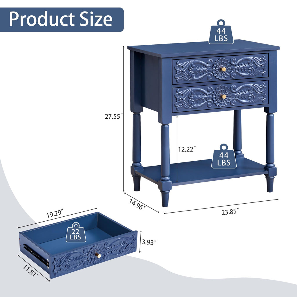 Farmhouse Bedside Table with 2 Drawers P229