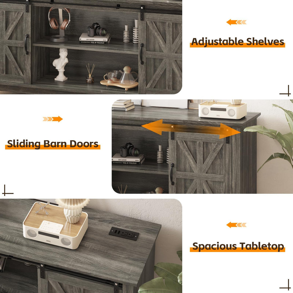 Farmhouse TV Stand Cabinet for 75" Television with Adjustable Shelf & Sliding Barn Doors L171