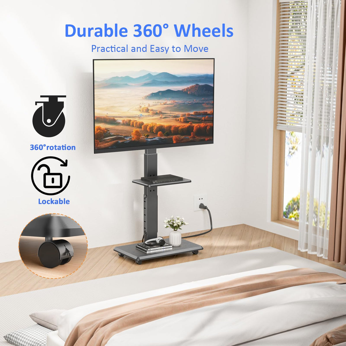 Rolling TV Stand with Power Outlet for 32-75" TV D343