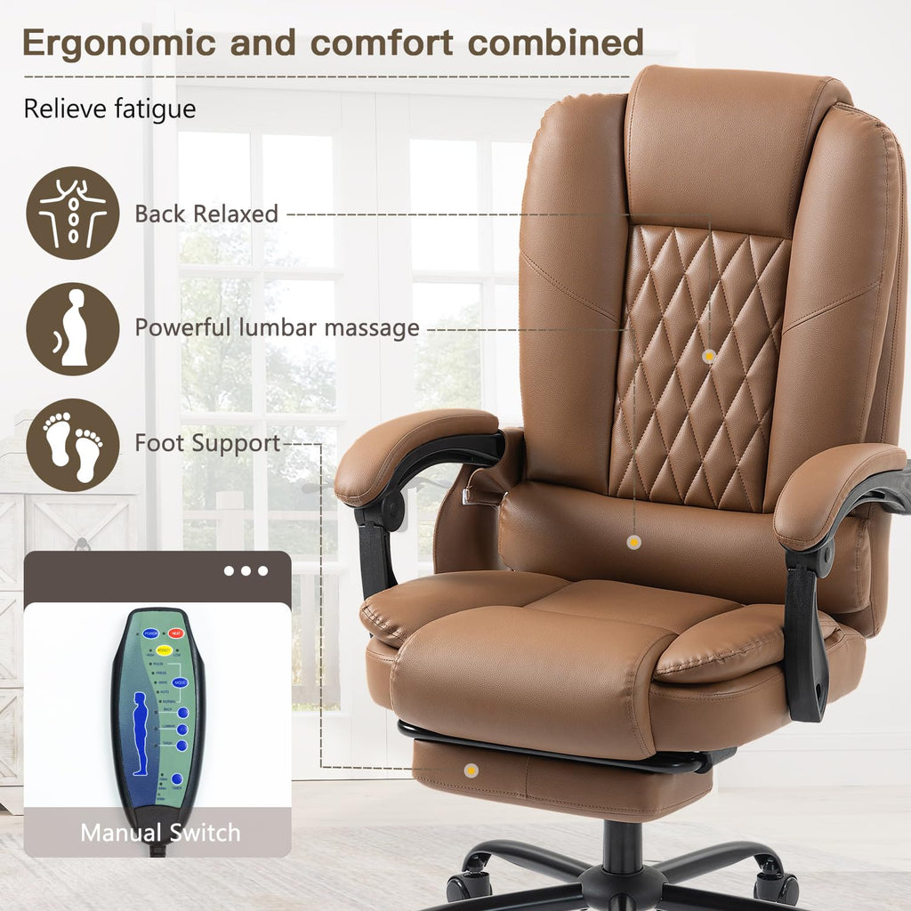 Brown Heated Massage Office Chair with Lumbar Support R3206