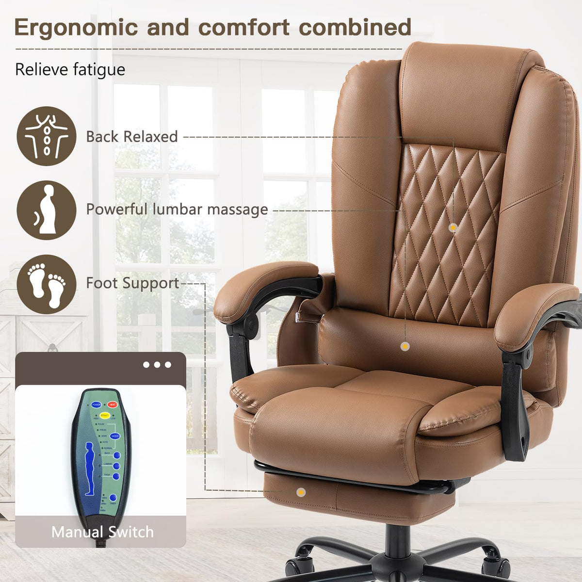 Brown Heated Massage Office Chair with Lumbar Support R3206