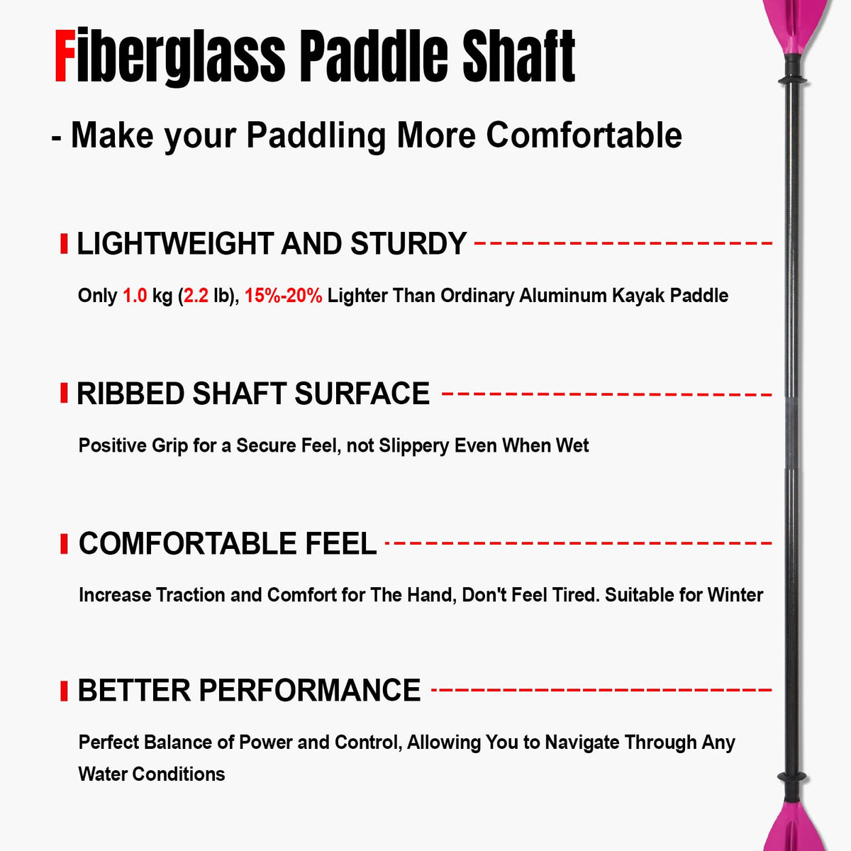 Adjustable Fiberglass Shaft PP Blade Kayak Paddle O1612