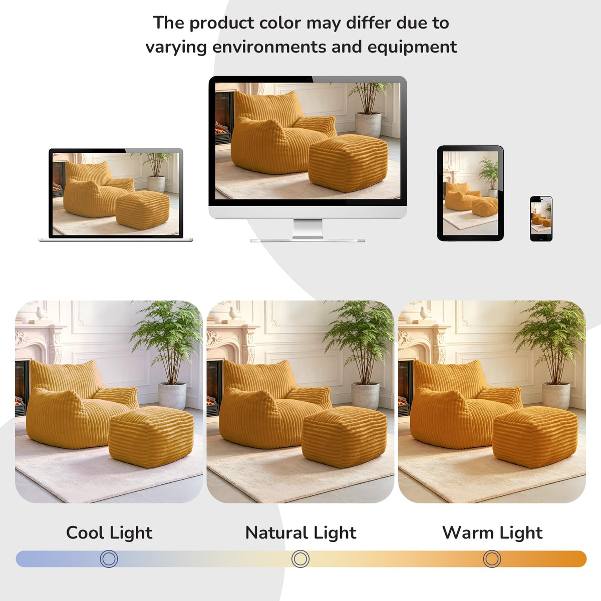 Large Yellow Bean Bag Chair with Footrest Q608962
