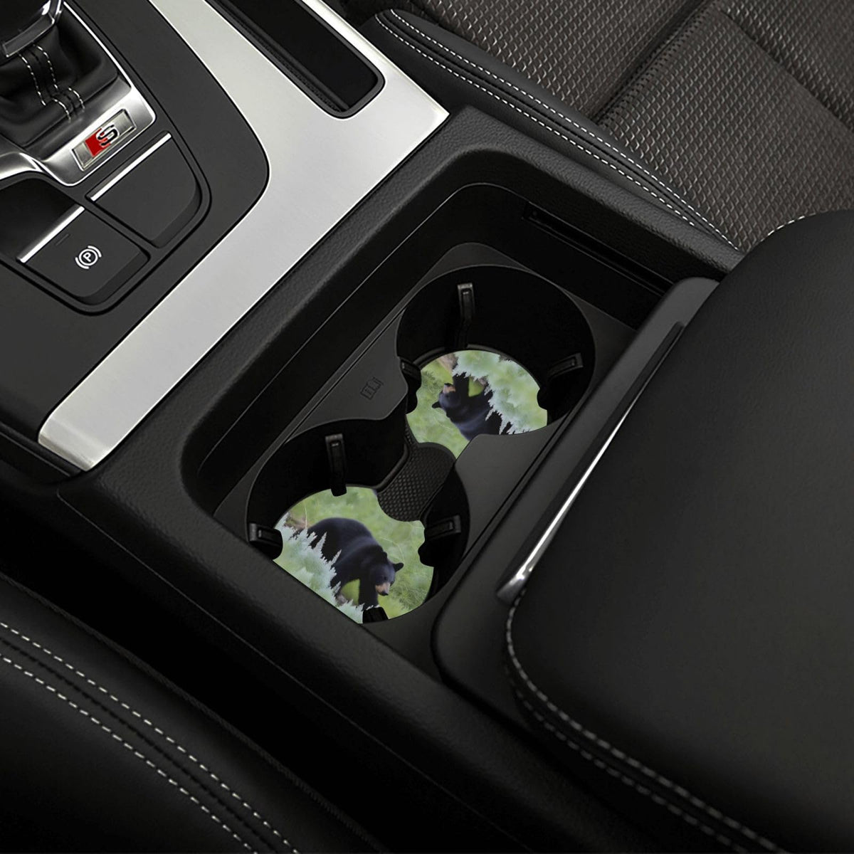 Black Bear Rubber Car Coasters Set of 2 V187
