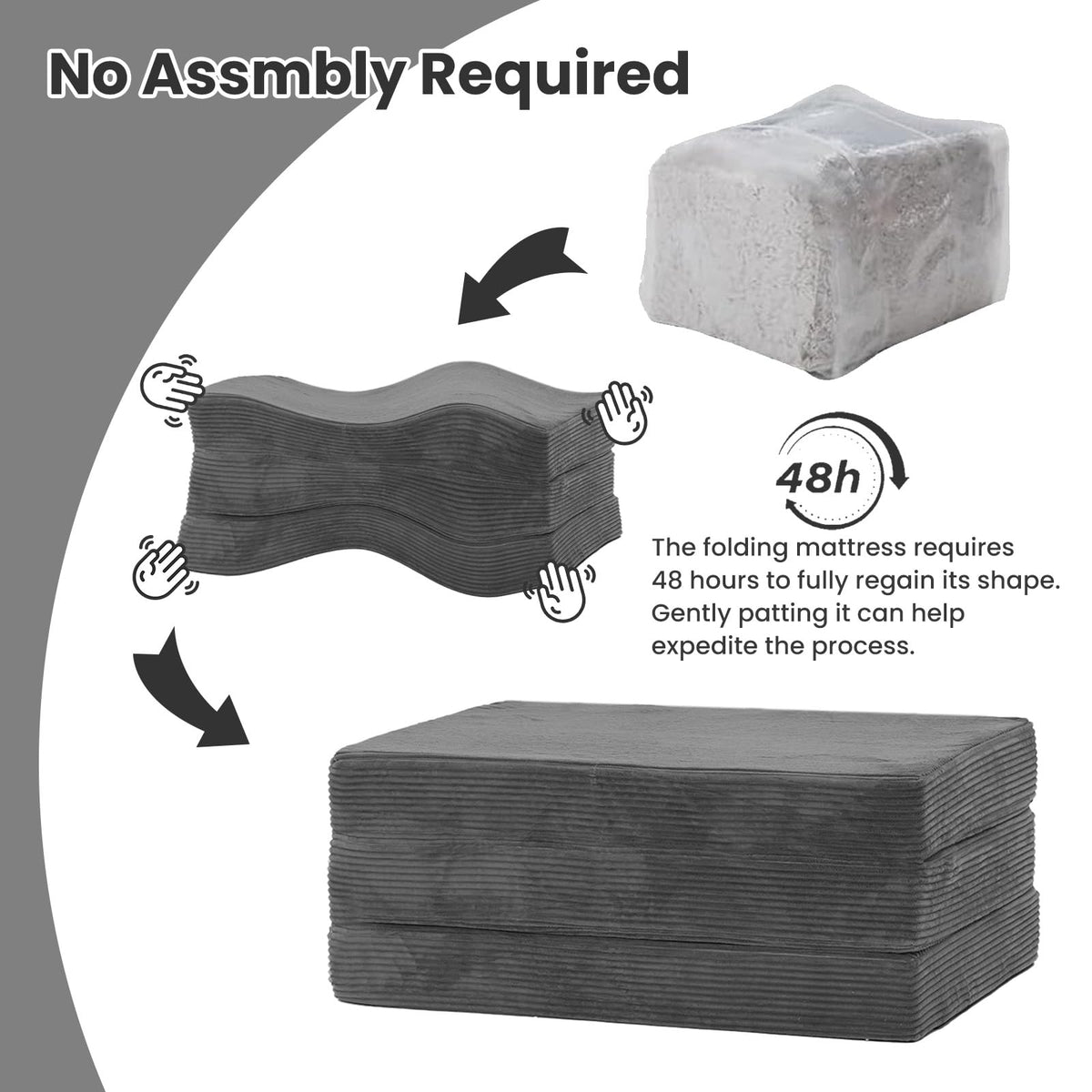 6 inch Tri Fold Twin Size Memory Foam Mattress J631772